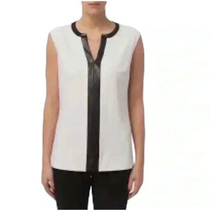 Nygard Leatherette Trimmed Top Black White Size S